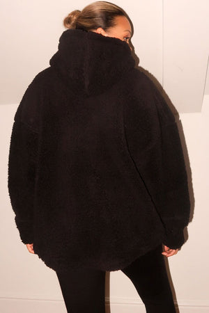 BLACK 1/4 ZIP TEDDY HOODIE