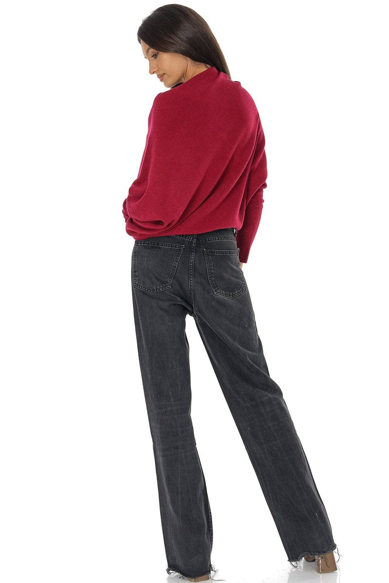 BERRY ASYMMETRIC DRAPED KNIT