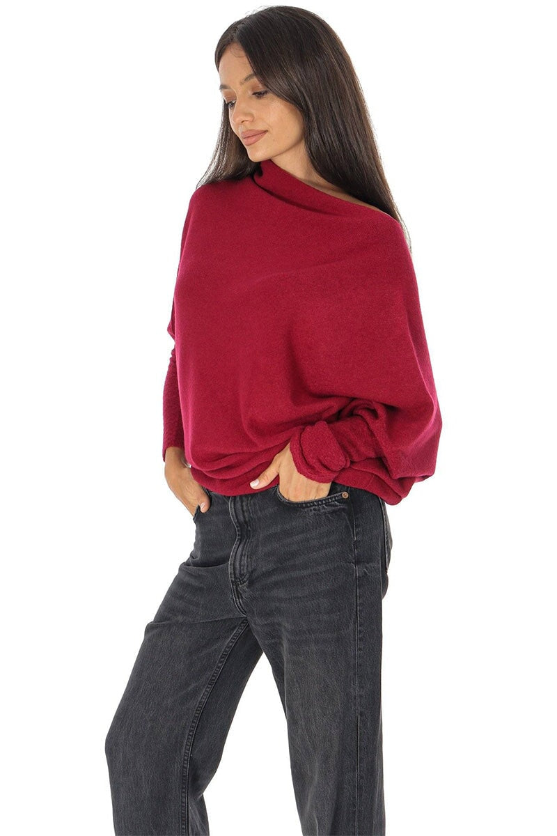 BERRY ASYMMETRIC DRAPED KNIT