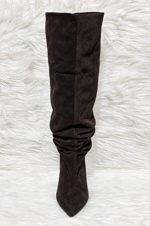 BROWN FAUX SUEDE SLOUCH KNEE HIGH BOOT