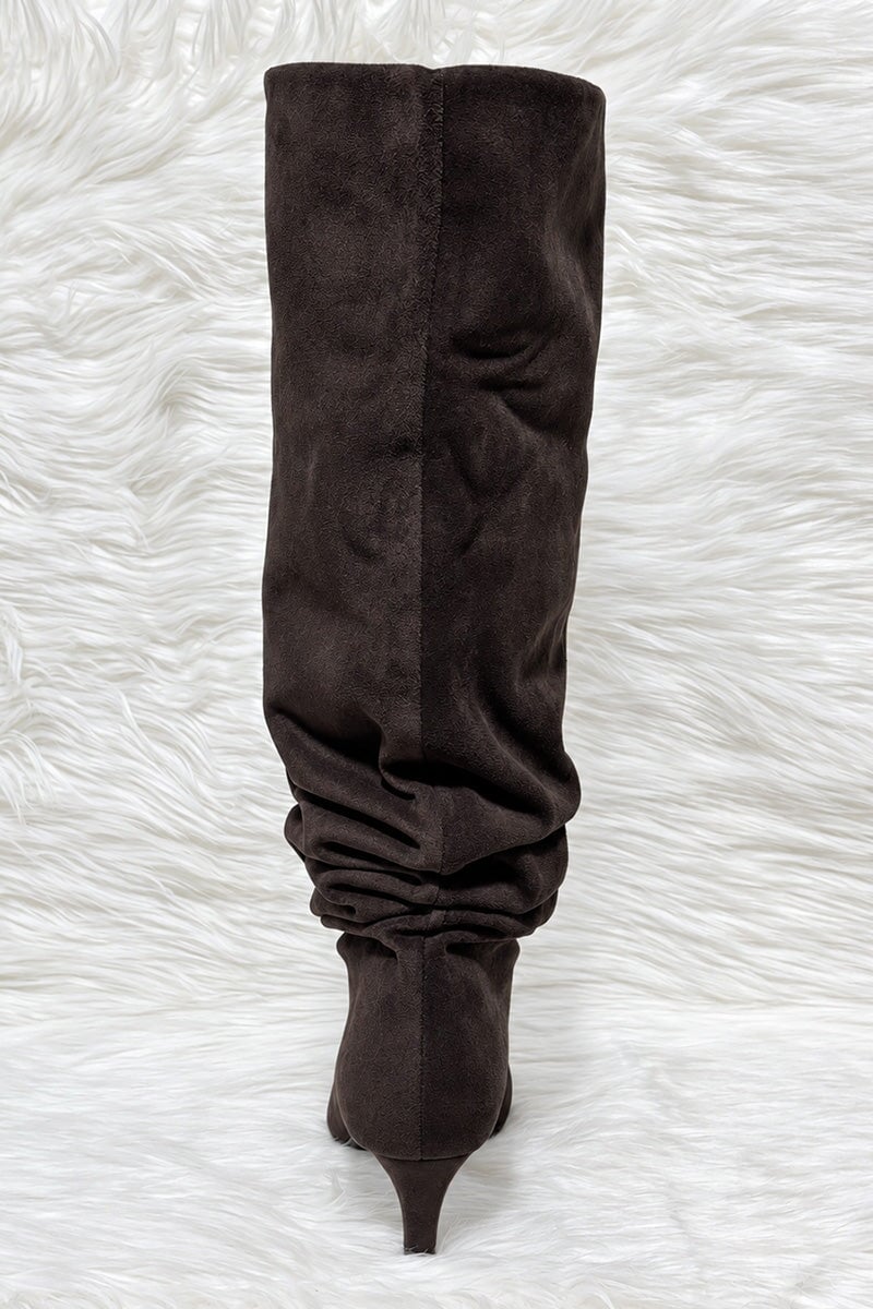 BROWN FAUX SUEDE SLOUCH KNEE HIGH BOOT