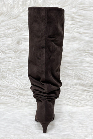 BROWN FAUX SUEDE SLOUCH KNEE HIGH BOOT