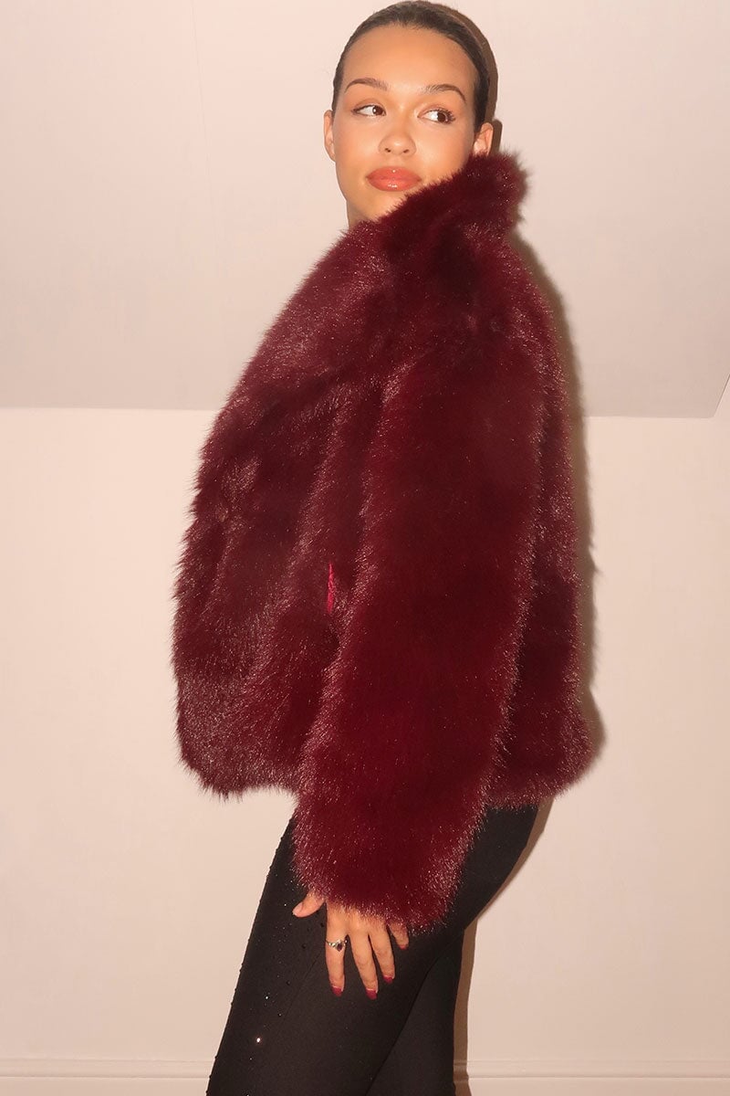 BURGUNDY FAUX FUR JACKET