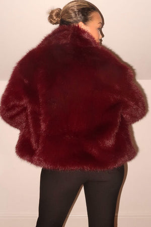 BURGUNDY FAUX FUR JACKET