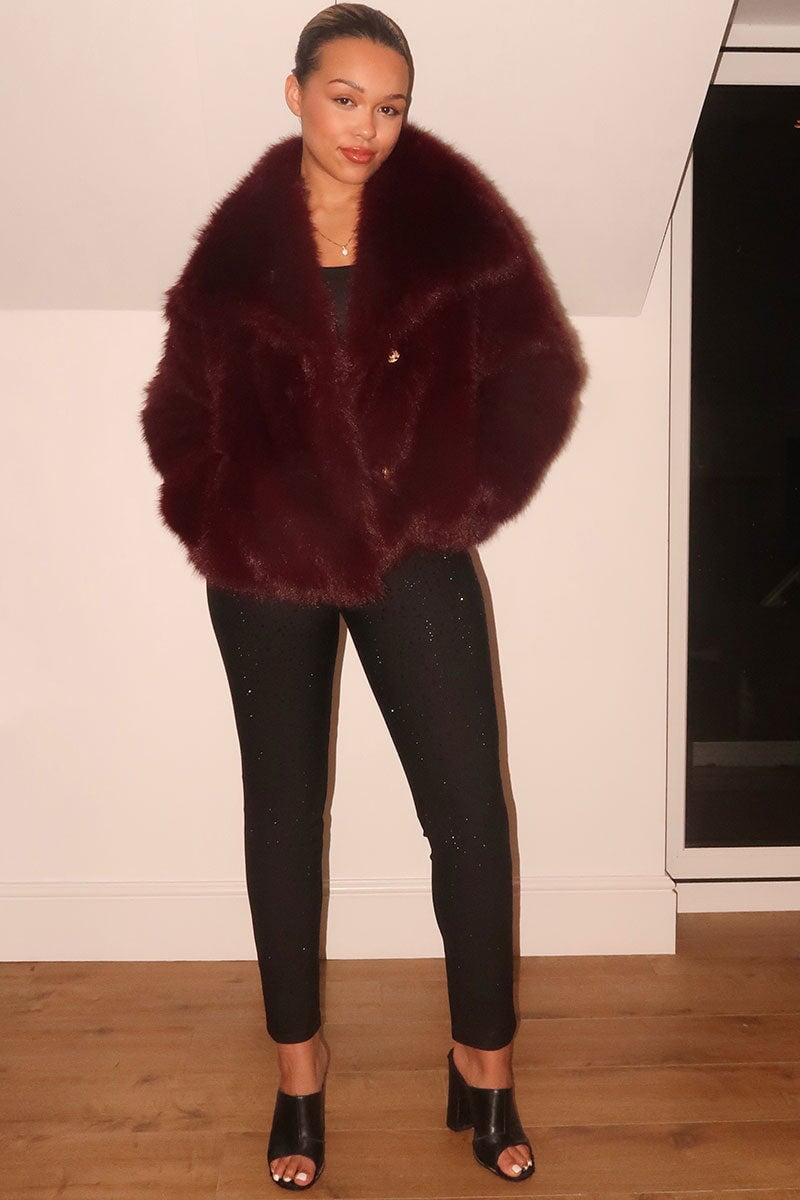 BURGUNDY FAUX FUR JACKET