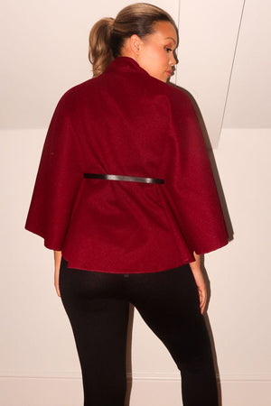 WINE BELTED CAPE COAT