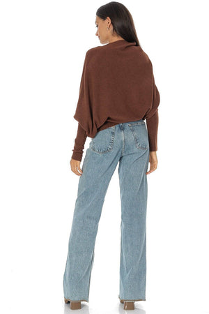 BROWN ASYMMETRIC DRAPED KNIT