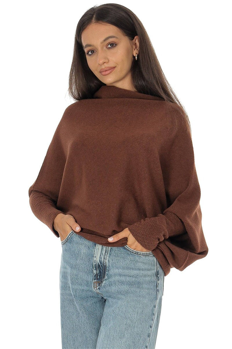 BROWN ASYMMETRIC DRAPED KNIT