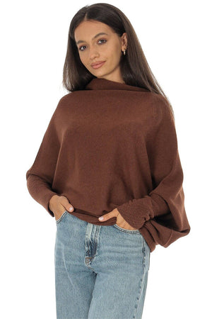 BROWN ASYMMETRIC DRAPED KNIT