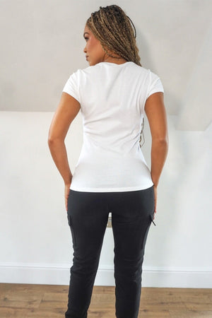 WHITE COCO EMBELLISHED SHORT SLEEVE TOP