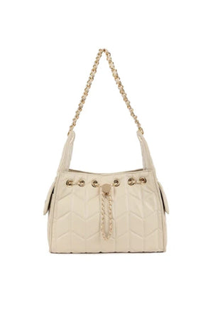 CREAM FAUX LEATHER QUILTED GOLD CHAIN SHOULDER BAG