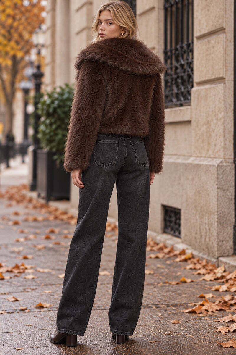 CHOCOLATE FAUX FUR SHORT JACKET