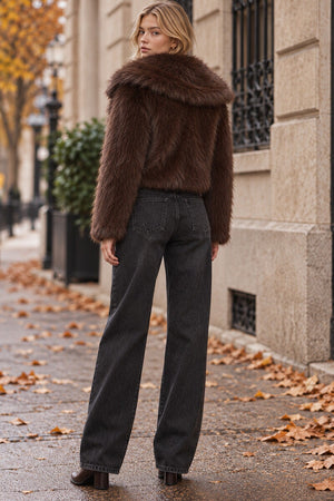 CHOCOLATE FAUX FUR SHORT JACKET