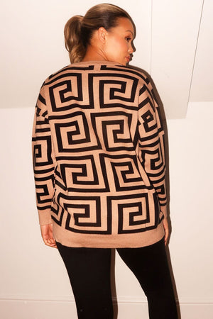 BLACK AND CAMEL CREW NECK OVERSIZED KNIT