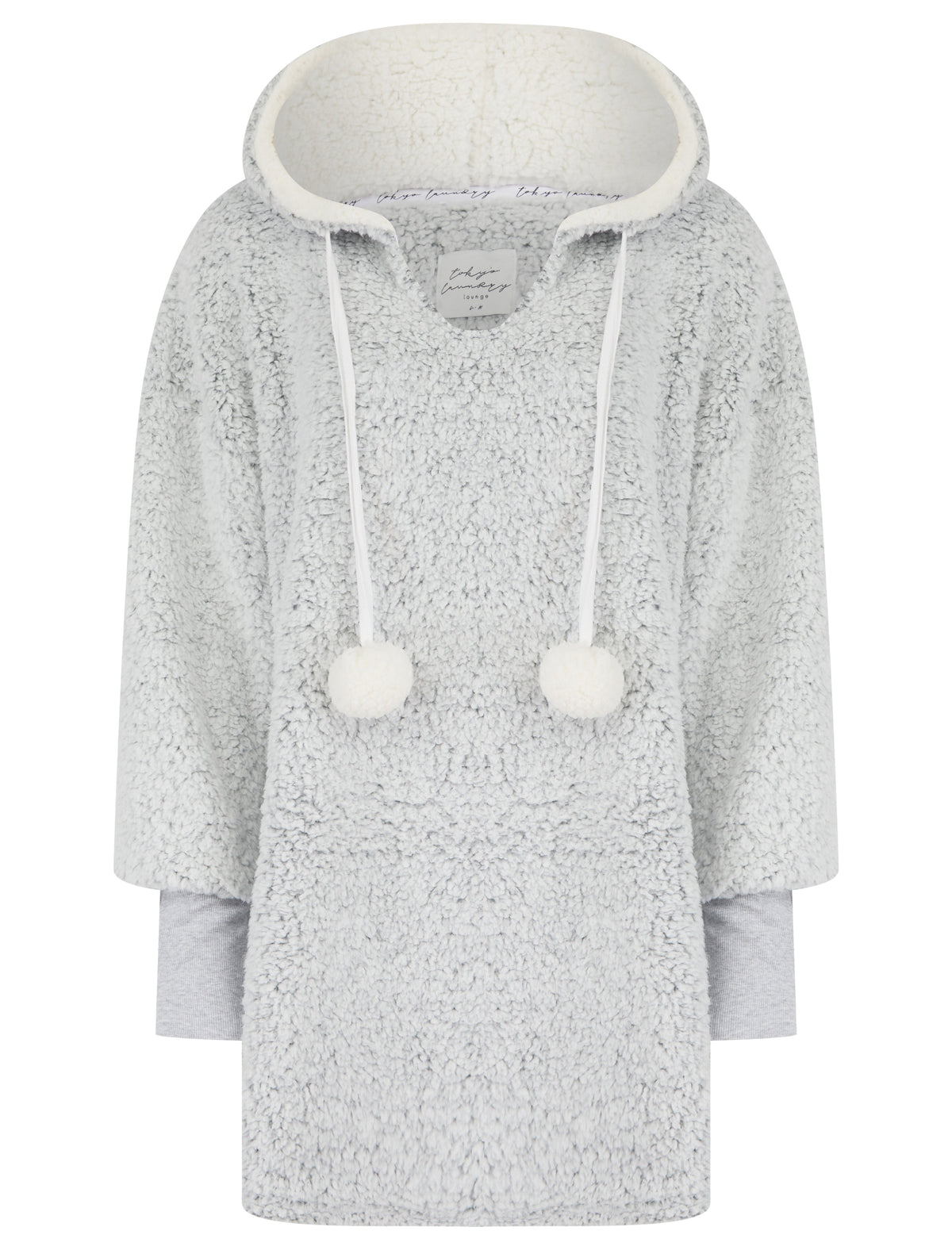 GREY TEDDY OVERSIZED POMPOM SNUGGLE HOODIE