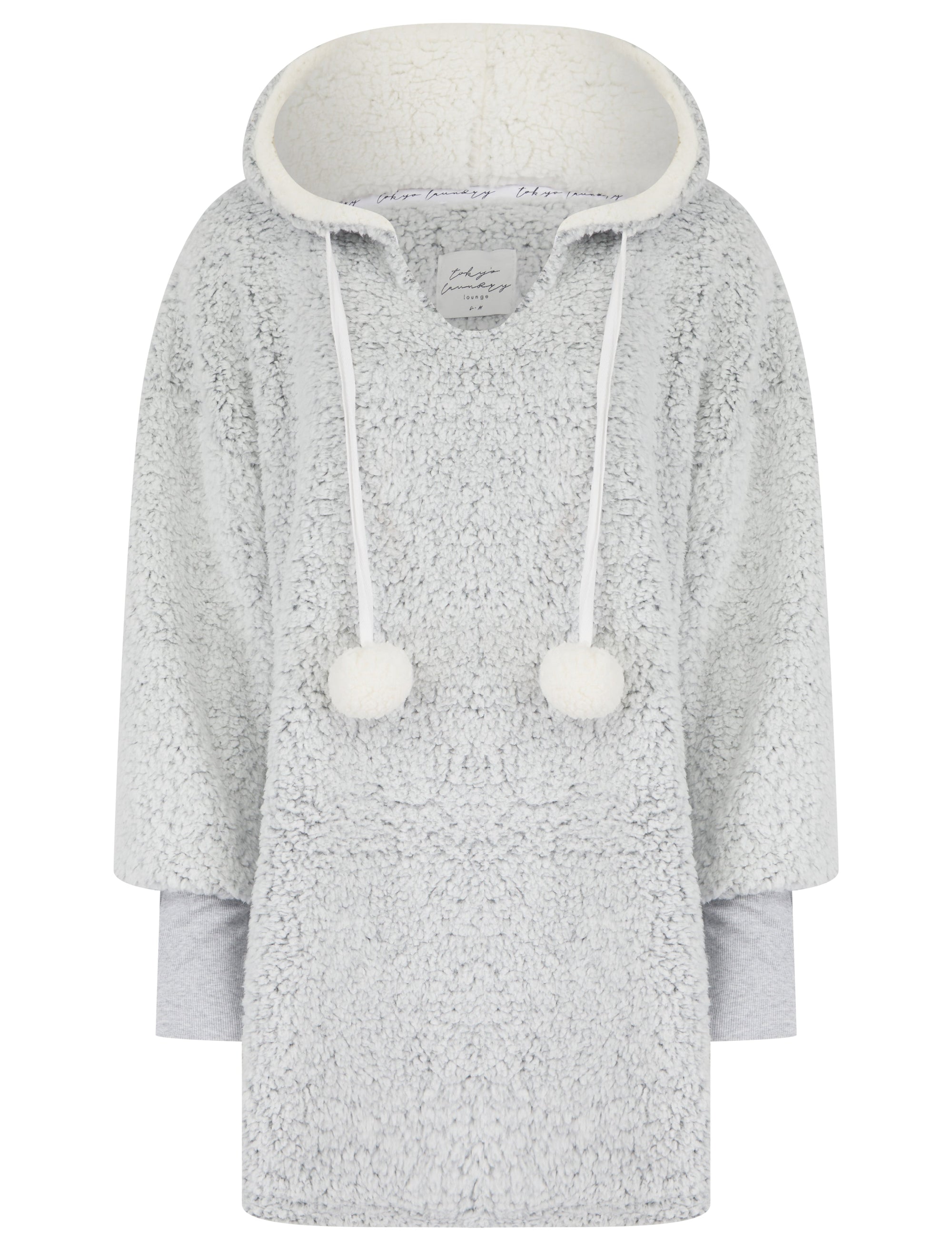 GREY TEDDY OVERSIZED POMPOM SNUGGLE HOODIE