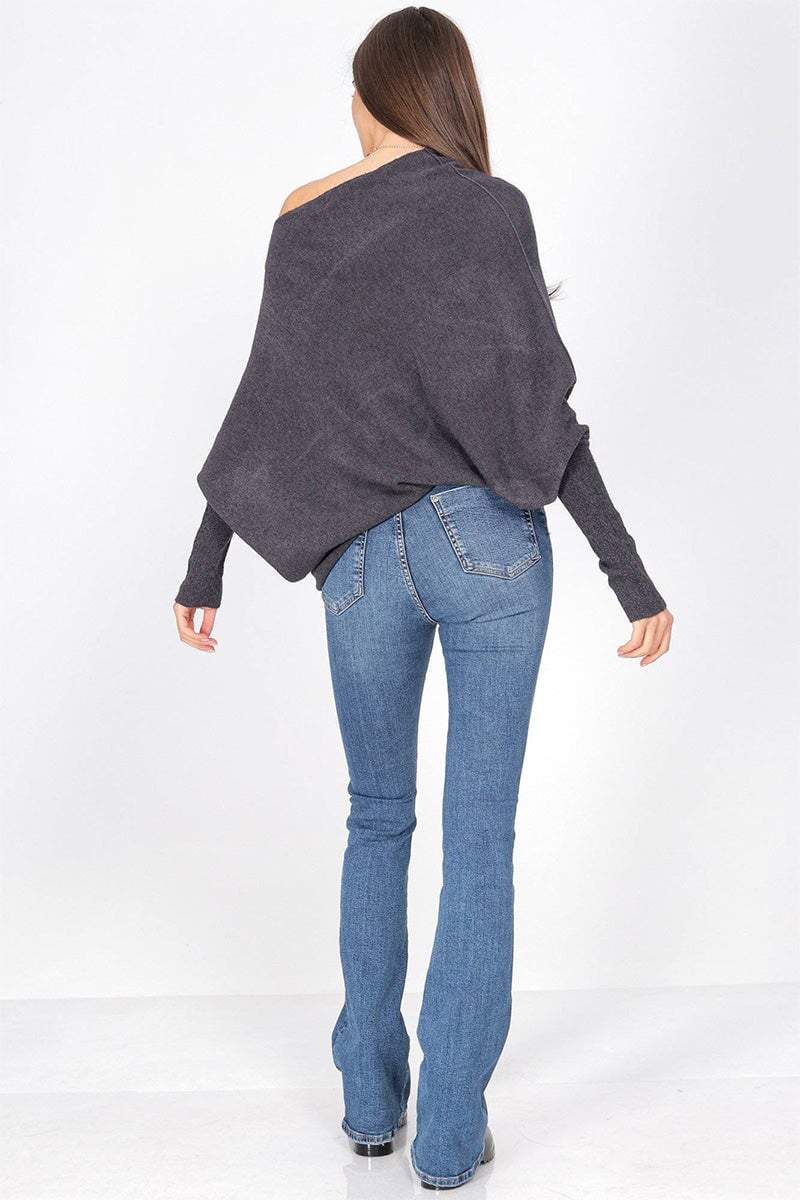 GREY ASYMMETRIC DRAPED KNIT