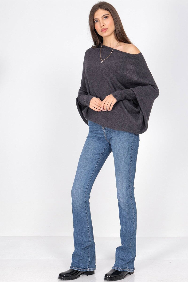 GREY ASYMMETRIC DRAPED KNIT