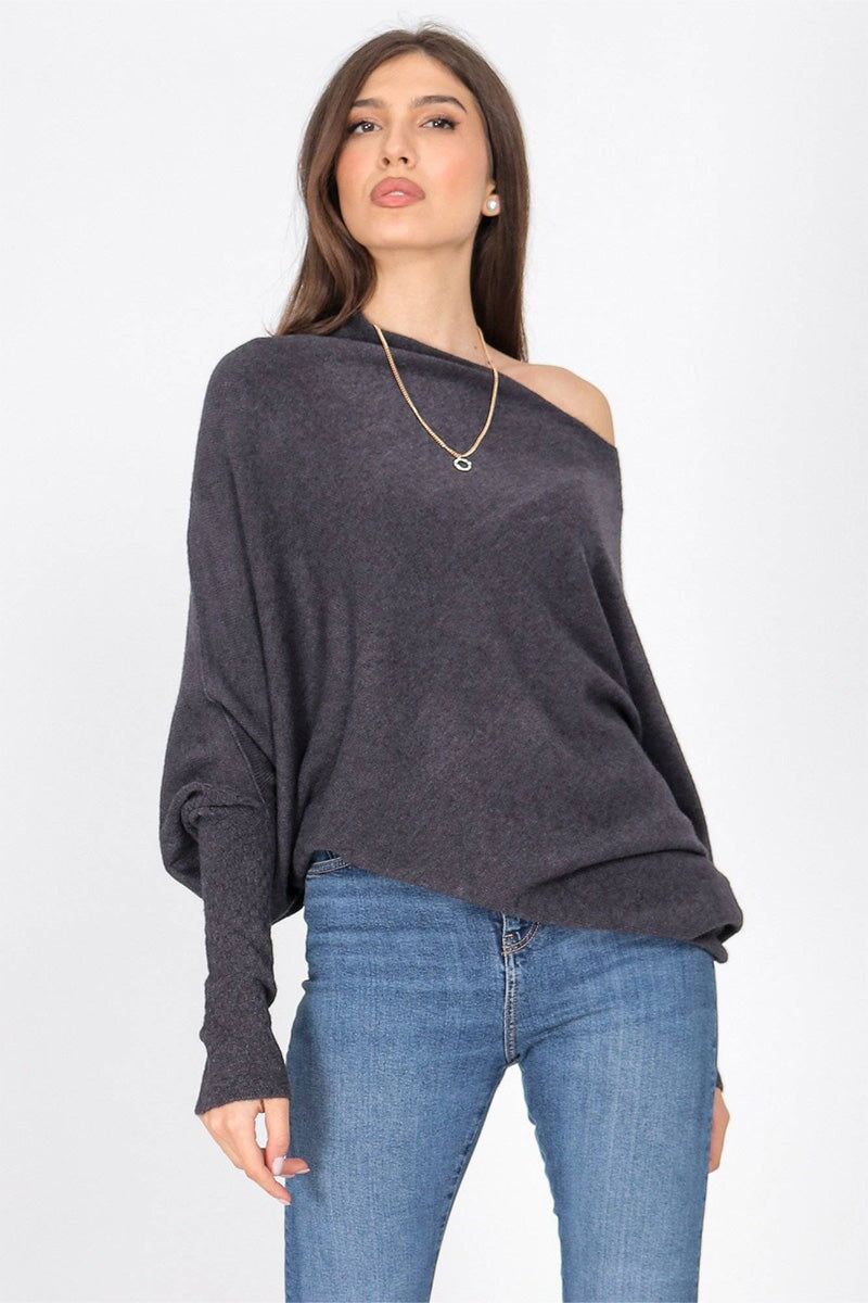 GREY ASYMMETRIC DRAPED KNIT