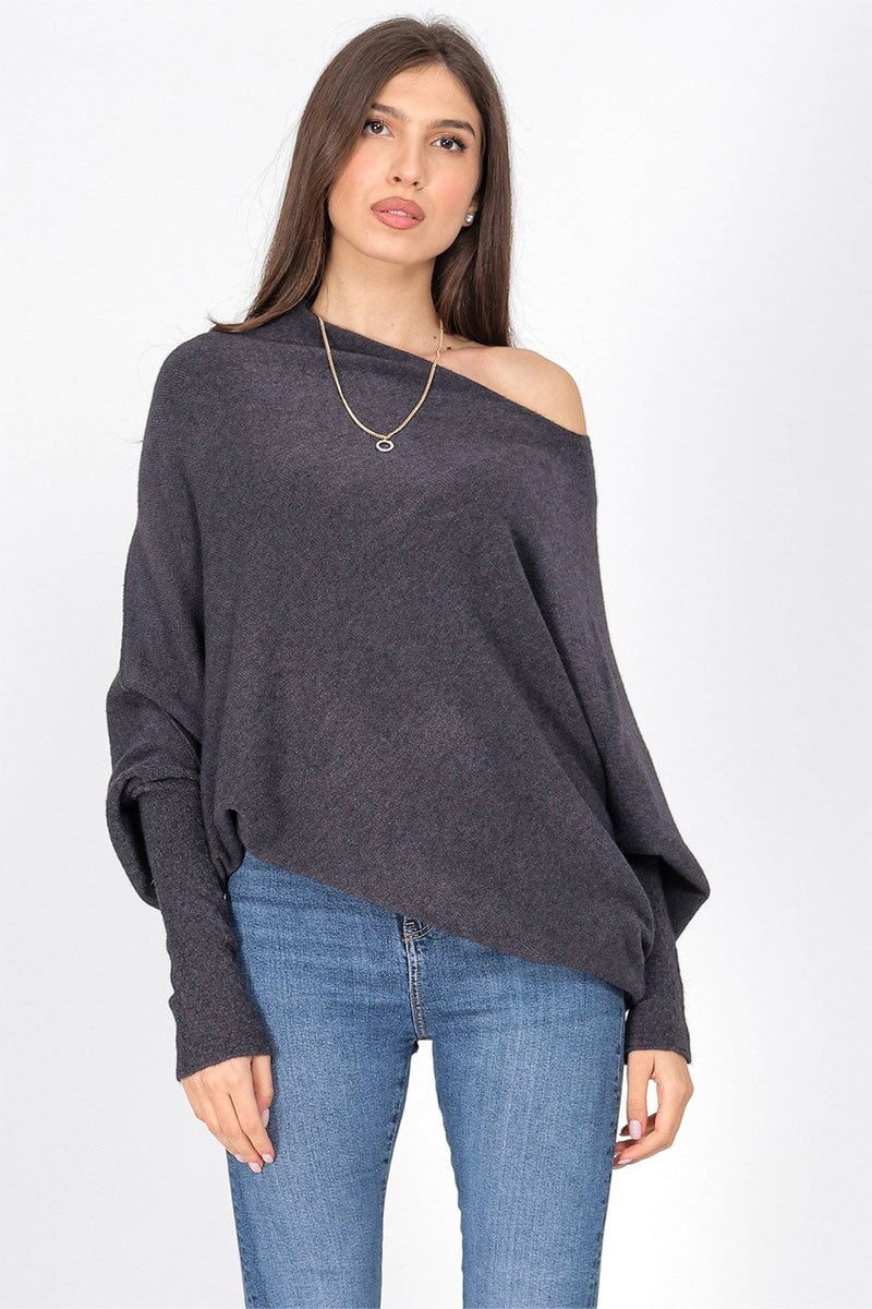 GREY ASYMMETRIC DRAPED KNIT