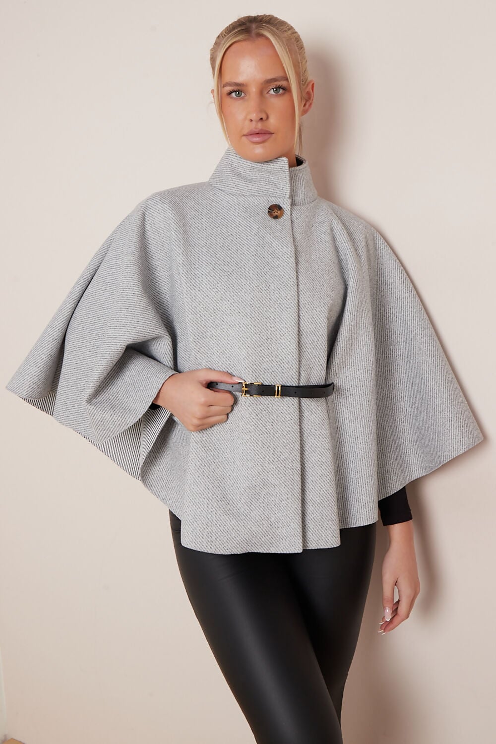 GREY BELTED CAPE COAT