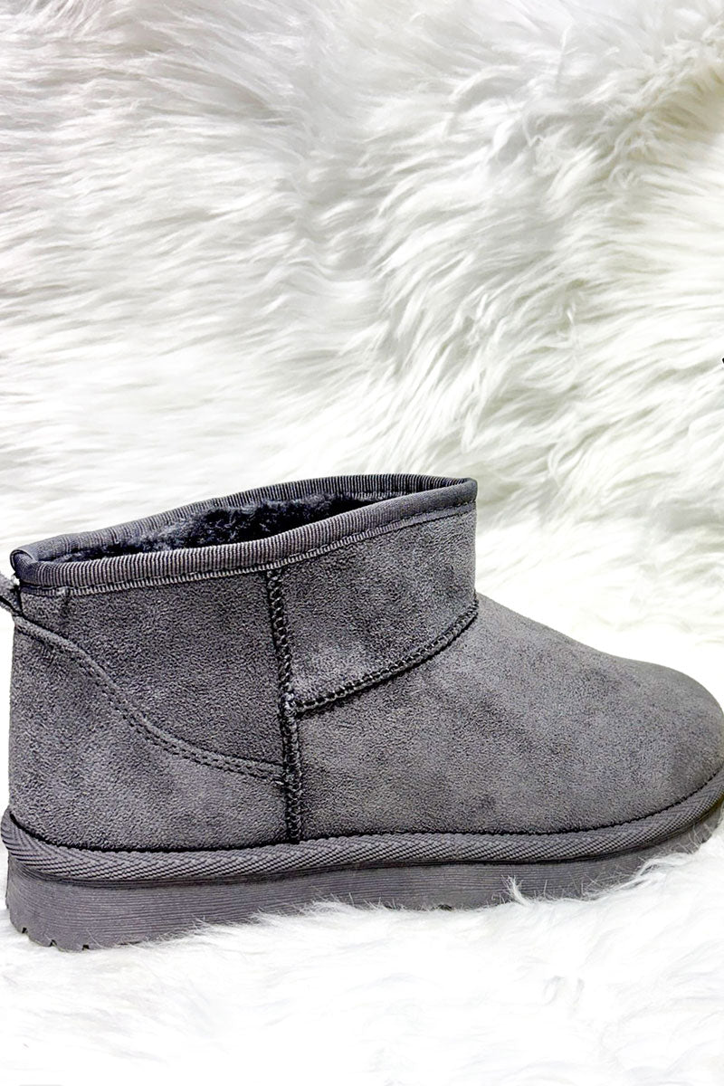 GREY FAUX SUEDE SLIP ON ANKLE BOOTS