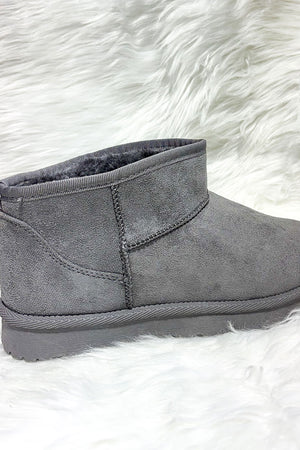 GREY FAUX SUEDE SLIP ON ANKLE BOOTS