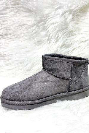 GREY FAUX SUEDE SLIP ON ANKLE BOOTS