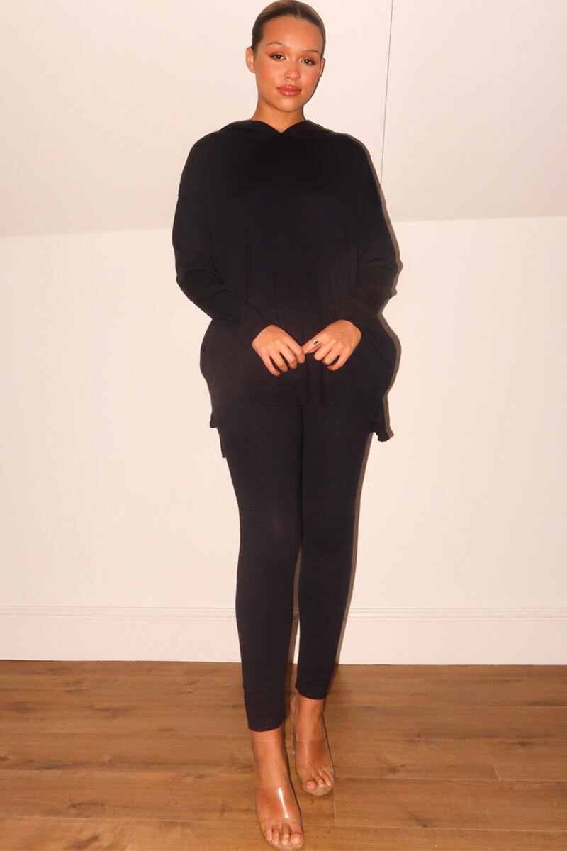 NAVY HOODED TWO POCKET KNITTED LOUNGEWEAR SET