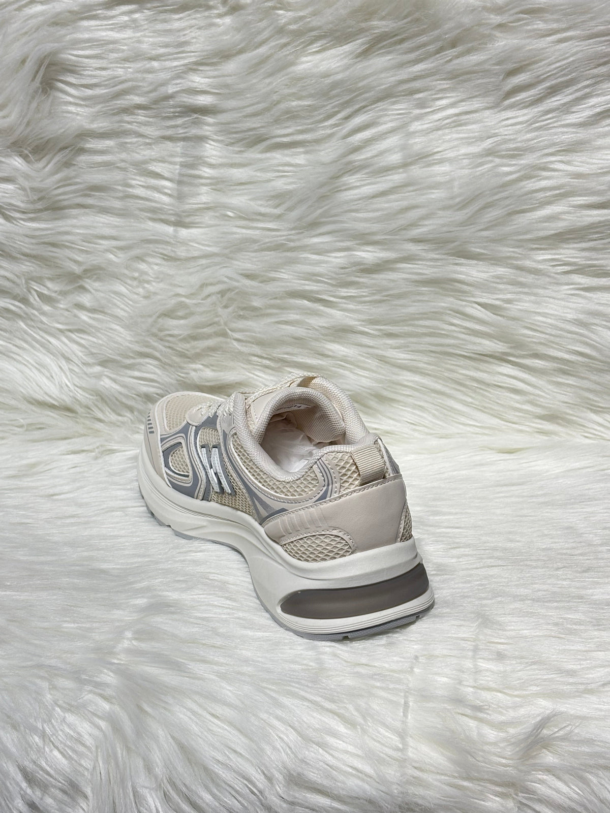 BEIGE LOGO LACE UP CHUNKY RUNNER STYLE TRAINER