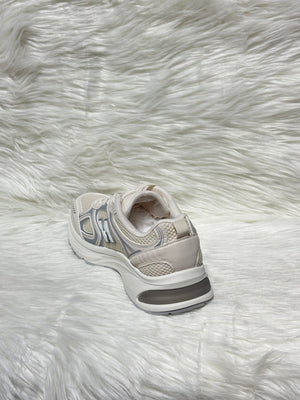 BEIGE LOGO LACE UP CHUNKY RUNNER STYLE TRAINER