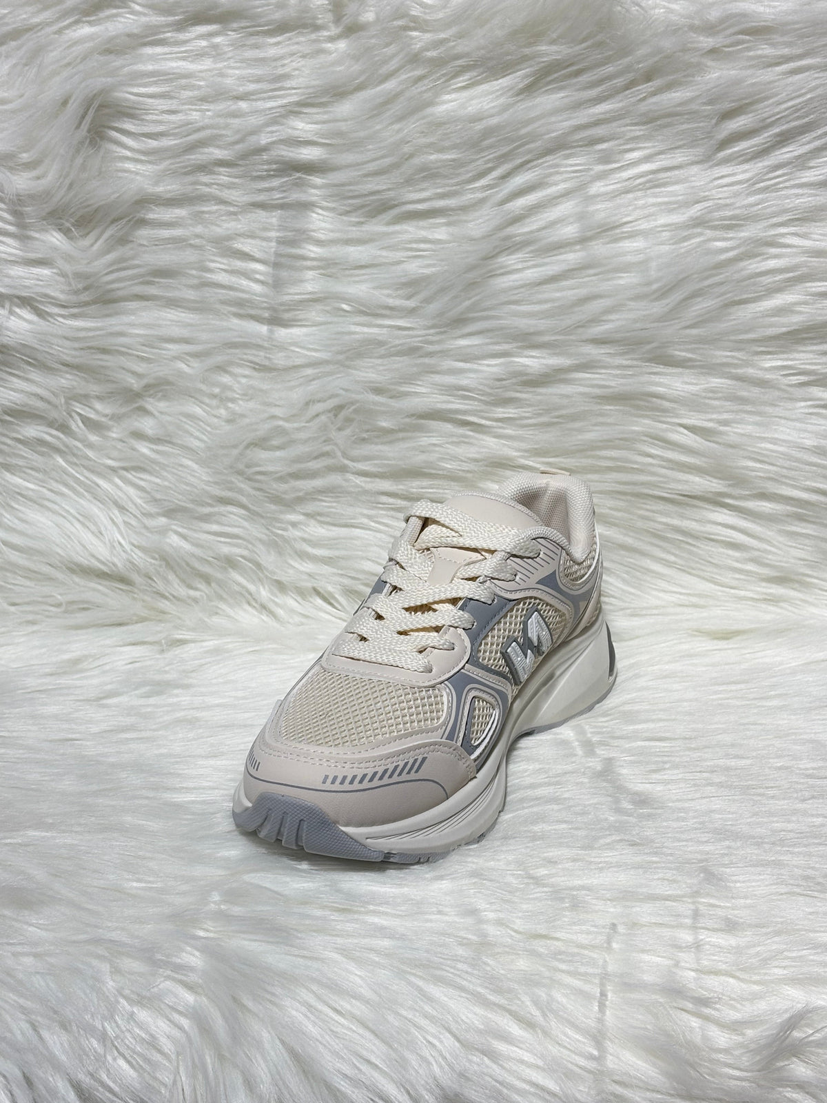 BEIGE LOGO LACE UP CHUNKY RUNNER STYLE TRAINER