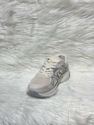 BEIGE LOGO LACE UP CHUNKY RUNNER STYLE TRAINER
