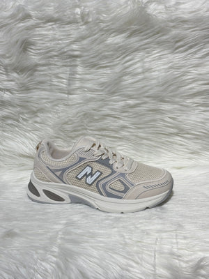 BEIGE LOGO LACE UP CHUNKY RUNNER STYLE TRAINER