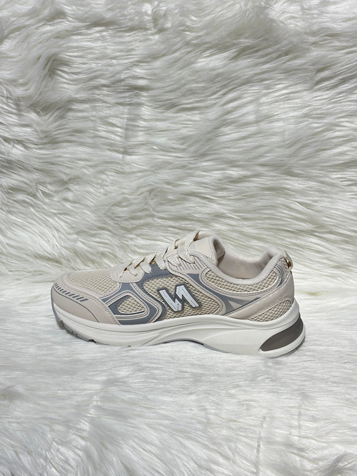 BEIGE LOGO LACE UP CHUNKY RUNNER STYLE TRAINER