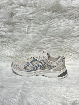 BEIGE LOGO LACE UP CHUNKY RUNNER STYLE TRAINER