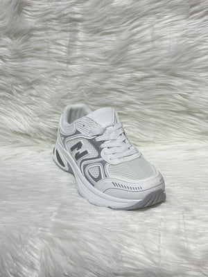 WHITE LOGO LACE UP CHUNKY RUNNER STYLE TRAINER