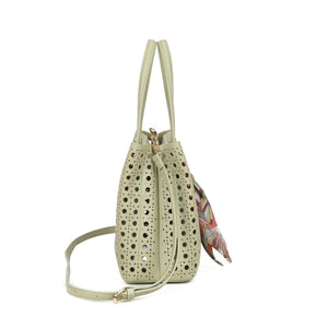 GREEN LASERCUT FAUX LEATHER GRAB BAG