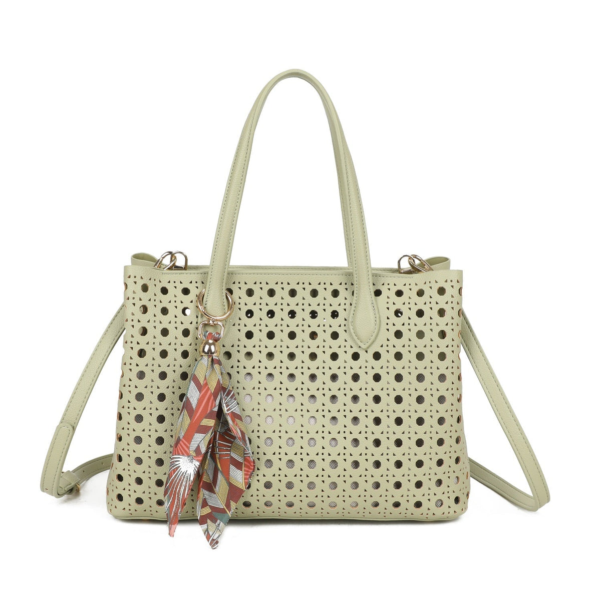 GREEN LASERCUT FAUX LEATHER GRAB BAG