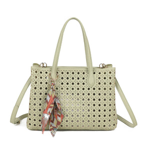 GREEN LASERCUT FAUX LEATHER GRAB BAG