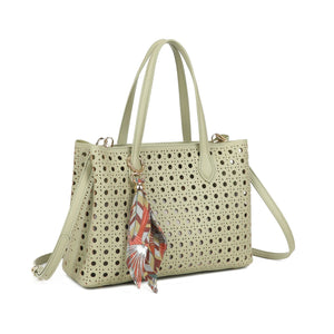 GREEN LASERCUT FAUX LEATHER GRAB BAG