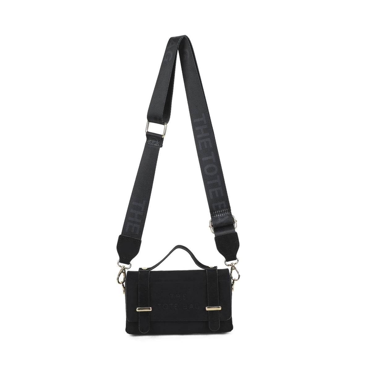 BLACK FAUX SUEDE LOGO CROSS BODY SATCHEL BAG