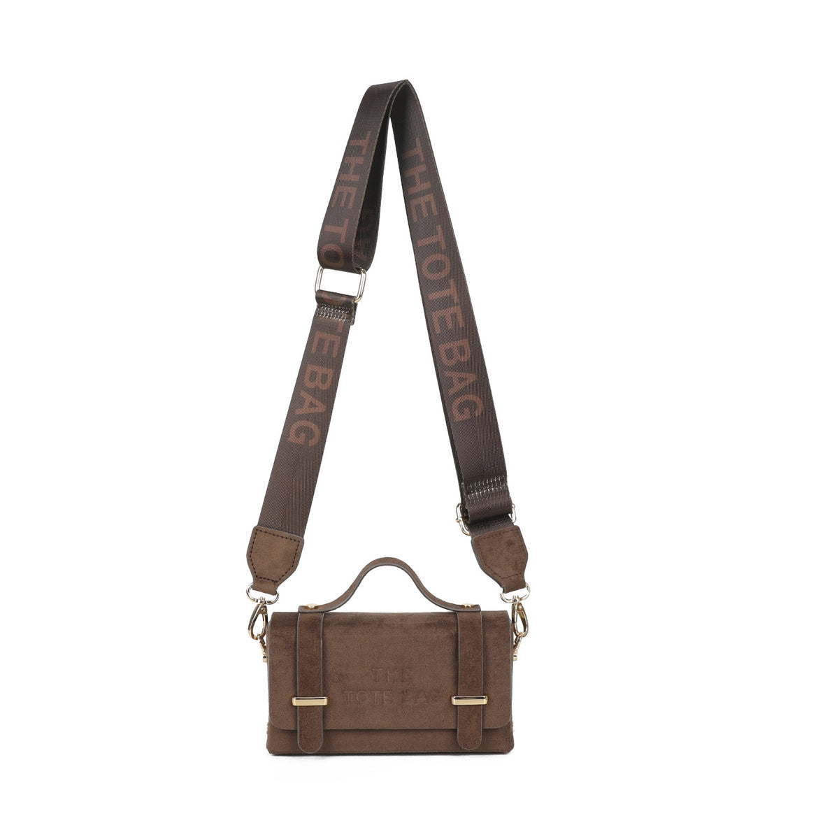 COFFEE FAUX SUEDE LOGO CROSS BODY SATCHEL BAG