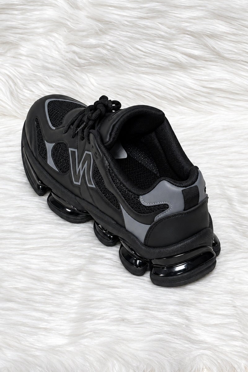 BLACK LOGO LACE UP CHUNKY RUNNER STYLE TRAINER