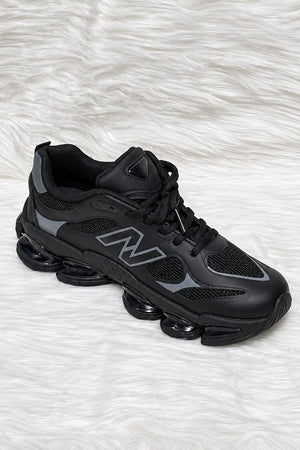 BLACK LOGO LACE UP CHUNKY RUNNER STYLE TRAINER