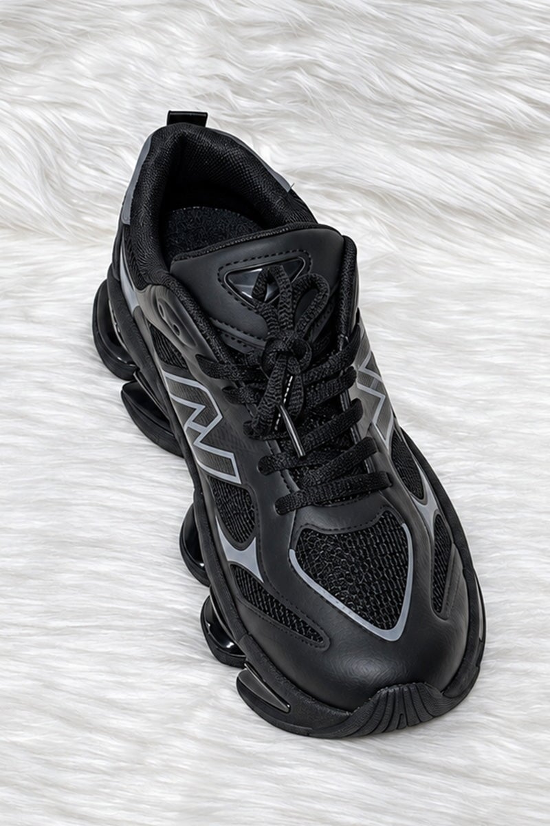 BLACK LOGO LACE UP CHUNKY RUNNER STYLE TRAINER