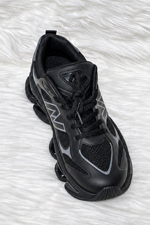 BLACK LOGO LACE UP CHUNKY RUNNER STYLE TRAINER