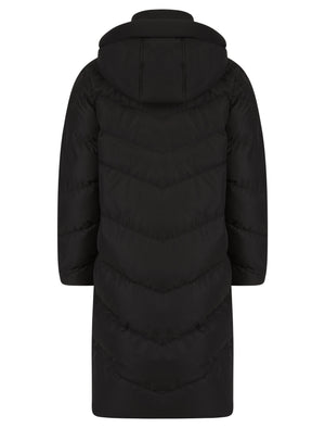 BLACK QUILTED HOODED FLAP POCKET PUFFER COAT
