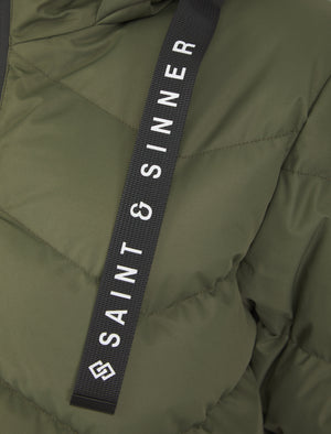 KHAKI QUILTED HOODED FLAP POCKET PUFFER COAT