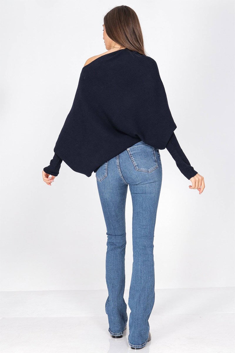 NAVY ASYMMETRIC DRAPED KNIT